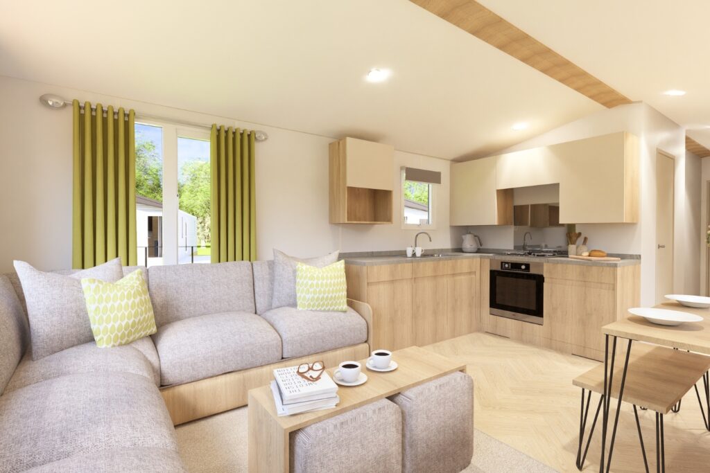 Brand New 2026 Victory Atlas Festival Static Caravan Holiday Home - 35ft x 12ft - 2 bedroom - for sale at Palins Holiday Park in Towyn North Wales - Lounge