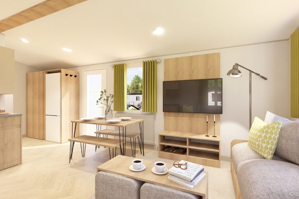 Brand New 2026 Victory Atlas Festival Static Caravan Holiday Home - 35ft x 12ft - 2 bedroom - for sale at Palins Holiday Park in Towyn North Wales - Lounge