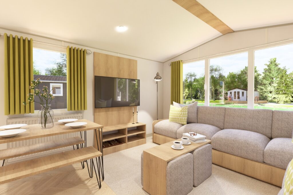 Brand New 2026 Victory Atlas Festival Static Caravan Holiday Home - 35ft x 12ft - 2 bedroom - for sale at Palins Holiday Park in Towyn North Wales - Lounge